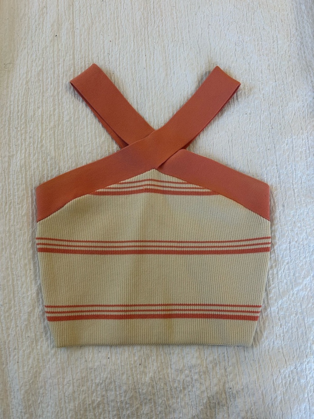 Aritzia Striped Cream and Coral Crossback Crop Top